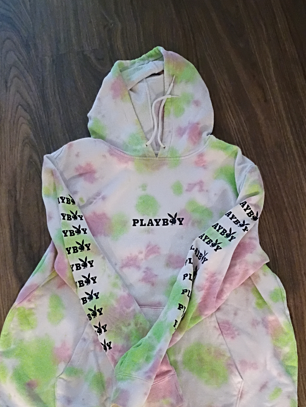 PLAYBOY Tie-Dye Hoodie in Pastel Pink, Green & White
